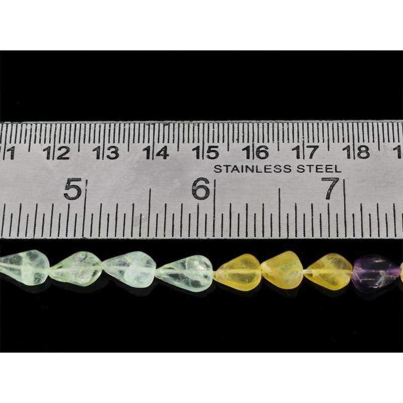 gemsmore:Natural Multicolor Fluorite Drilled Beads Strand Untreated Pear Shape