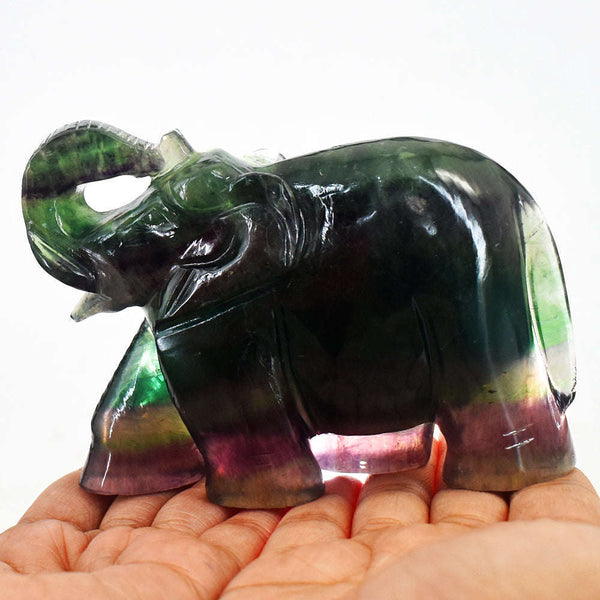gemsmore:Natural Multicolor Fluorite Hand Carved Crystal Elephant Gemstone Carving