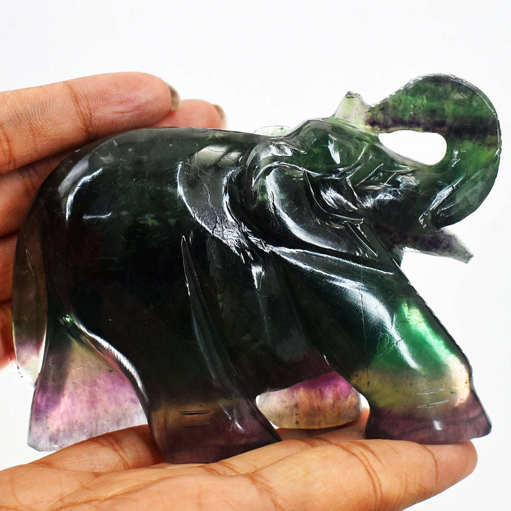 gemsmore:Natural Multicolor Fluorite Hand Carved Crystal Elephant Gemstone Carving