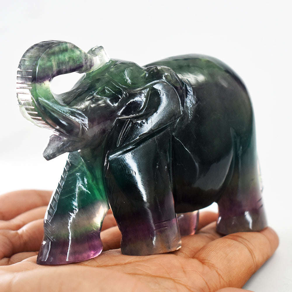 gemsmore:Natural Multicolor Fluorite Hand Carved Crystal Elephant Gemstone Carving