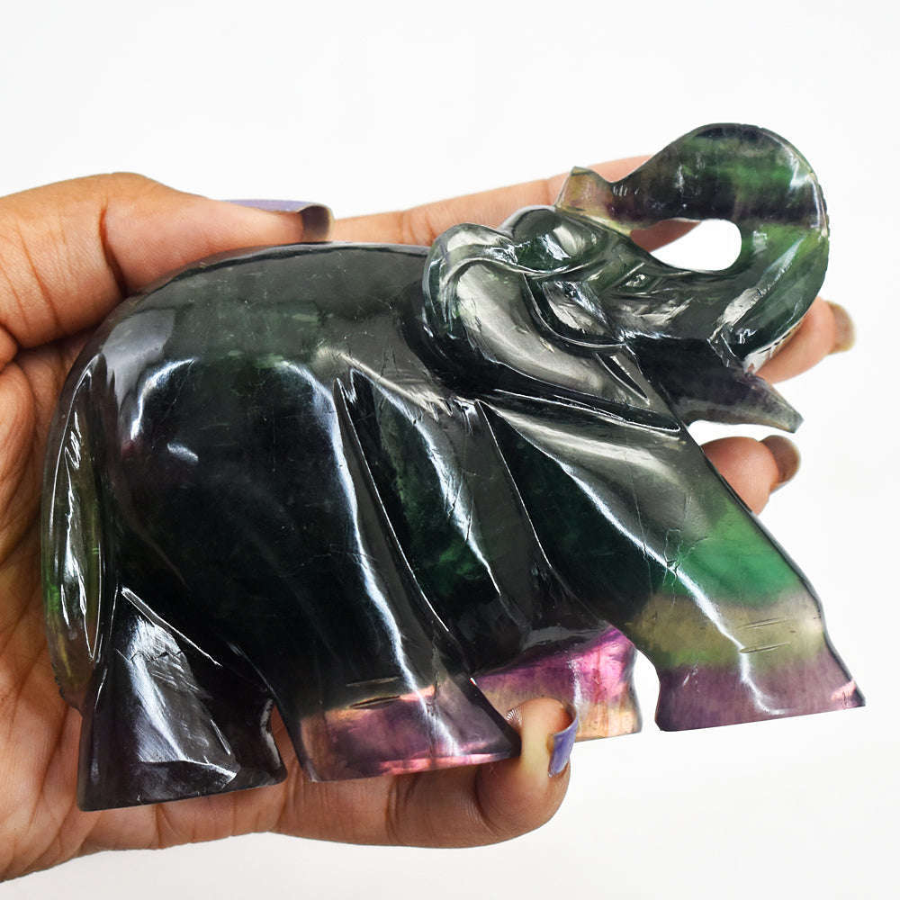 gemsmore:Natural Multicolor Fluorite Hand Carved Crystal Elephant Gemstone Carving