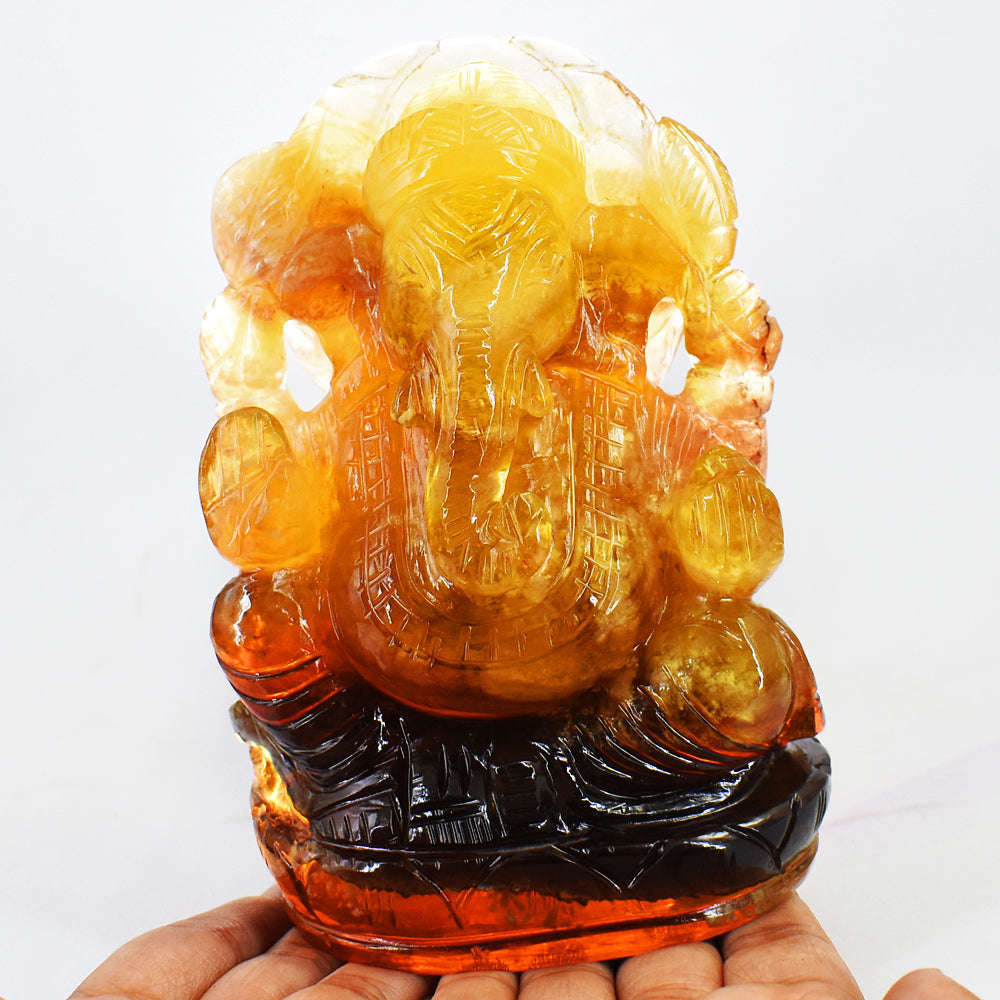 gemsmore:Natural  Multicolor  Fluorite Hand Carved Crystal Lord Ganesha