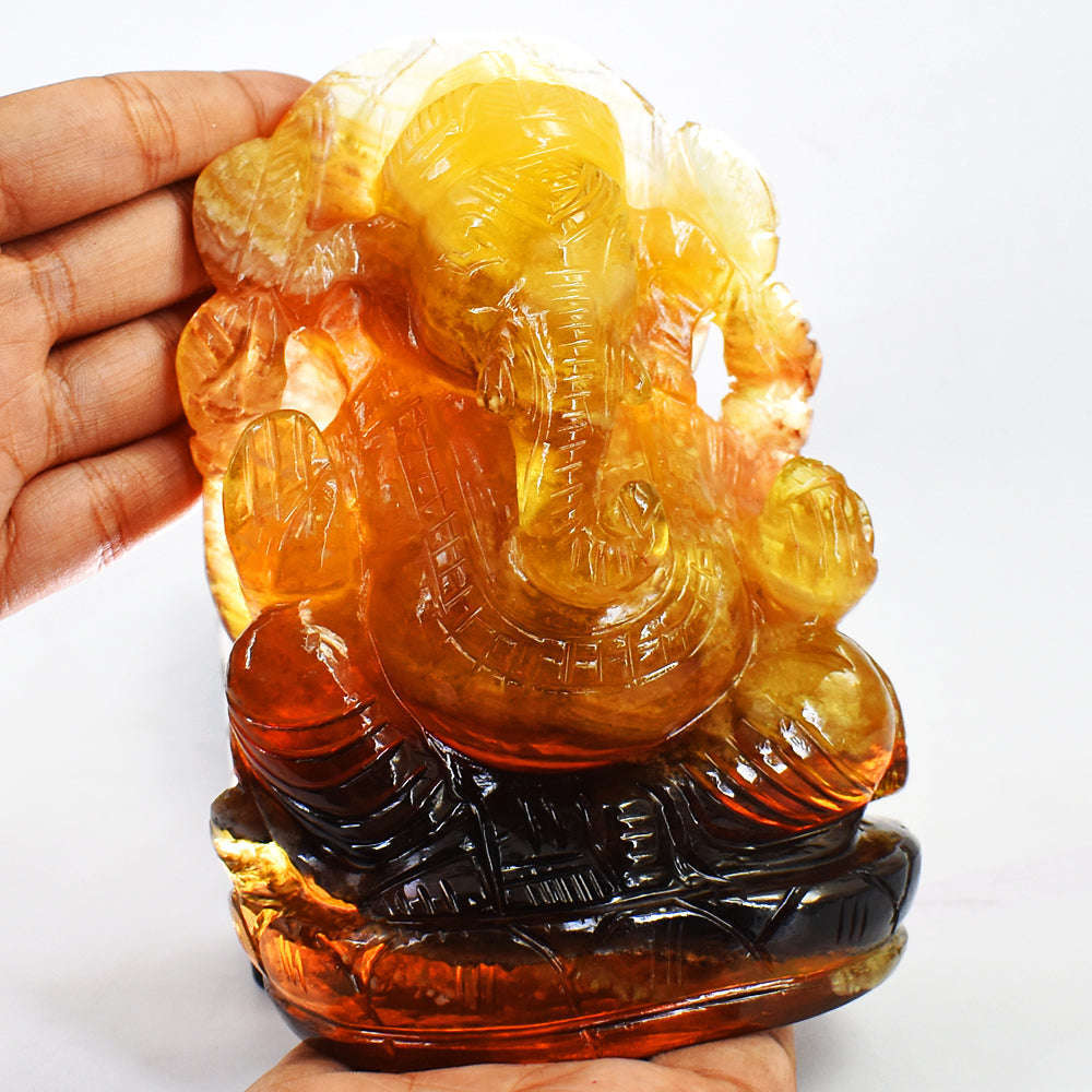 gemsmore:Natural  Multicolor  Fluorite Hand Carved Crystal Lord Ganesha