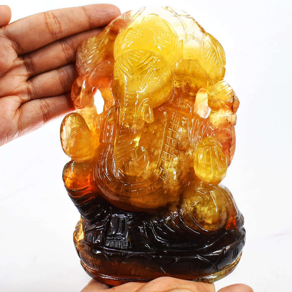 gemsmore:Natural  Multicolor  Fluorite Hand Carved Crystal Lord Ganesha