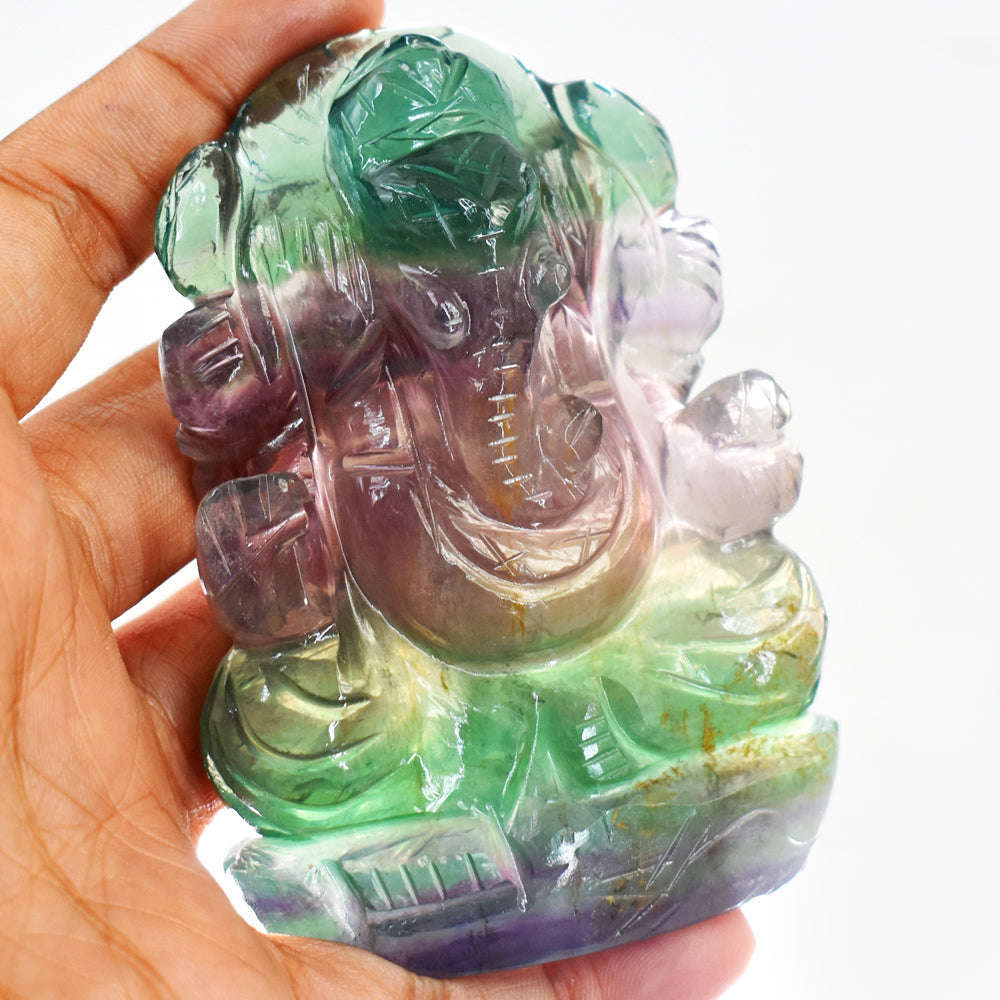 gemsmore:Natural Multicolor Fluorite  Hand Carved Crystal Lord Ganesha