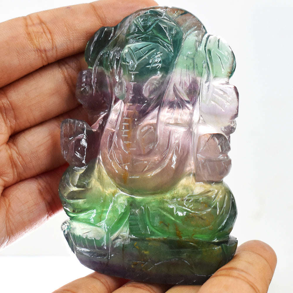 gemsmore:Natural Multicolor Fluorite  Hand Carved Crystal Lord Ganesha