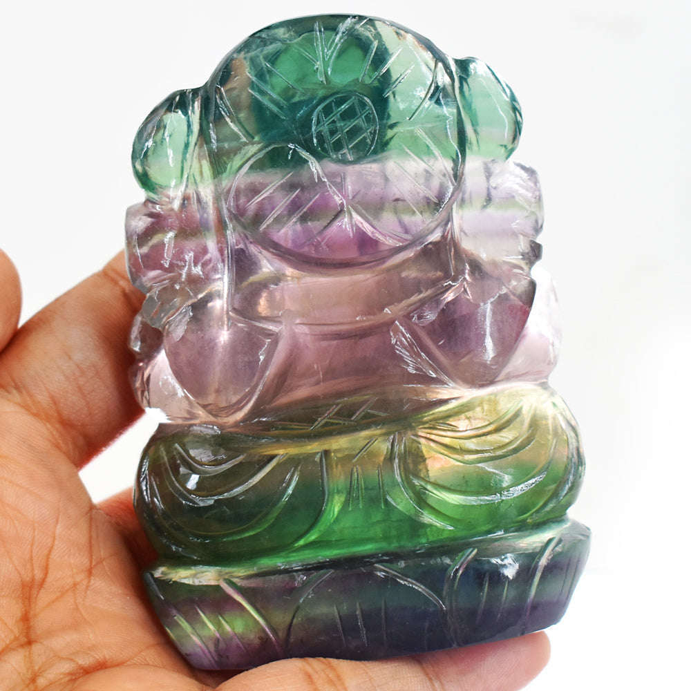 gemsmore:Natural Multicolor Fluorite  Hand Carved Crystal Lord Ganesha