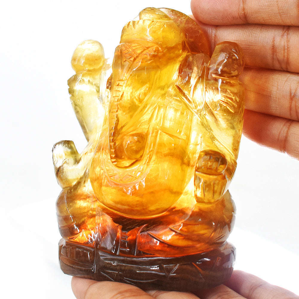gemsmore:Natural Multicolor Fluorite Hand Carved Genuine Crystal Carving Lord Ganesha