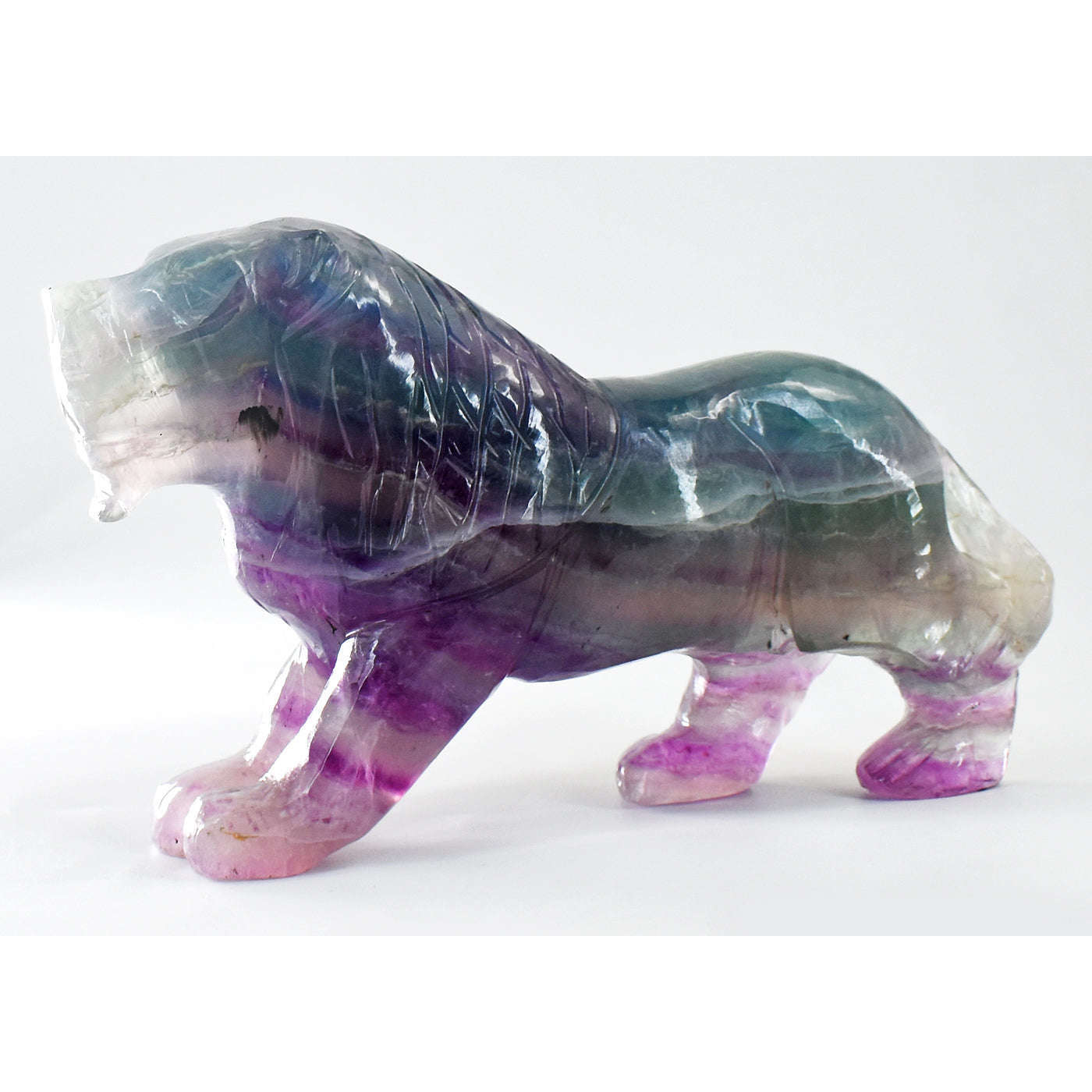 gemsmore:Natural Multicolor Fluorite Hand Carved Genuine Crystal Gemstone Carving Lion