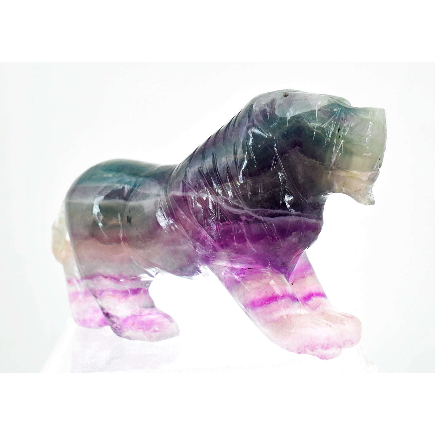 gemsmore:Natural Multicolor Fluorite Hand Carved Genuine Crystal Gemstone Carving Lion