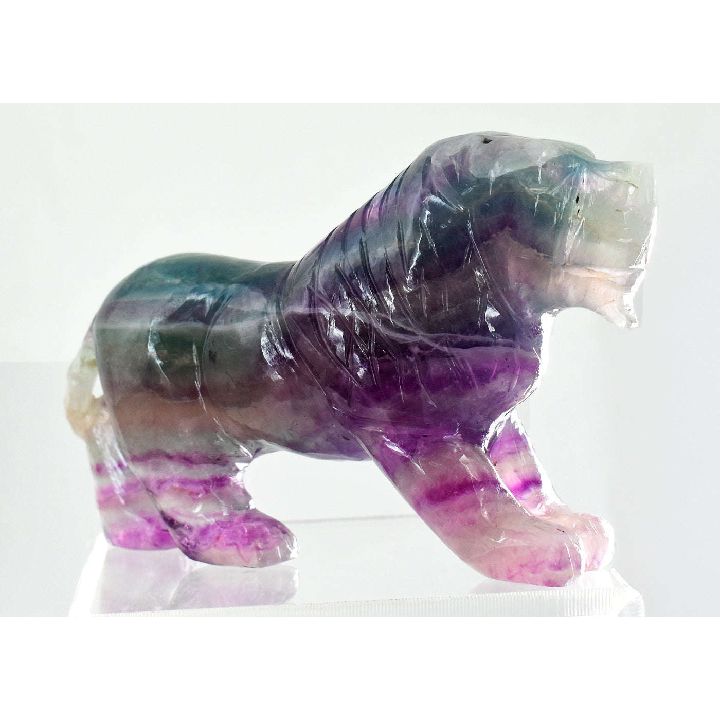 gemsmore:Natural Multicolor Fluorite Hand Carved Genuine Crystal Gemstone Carving Lion