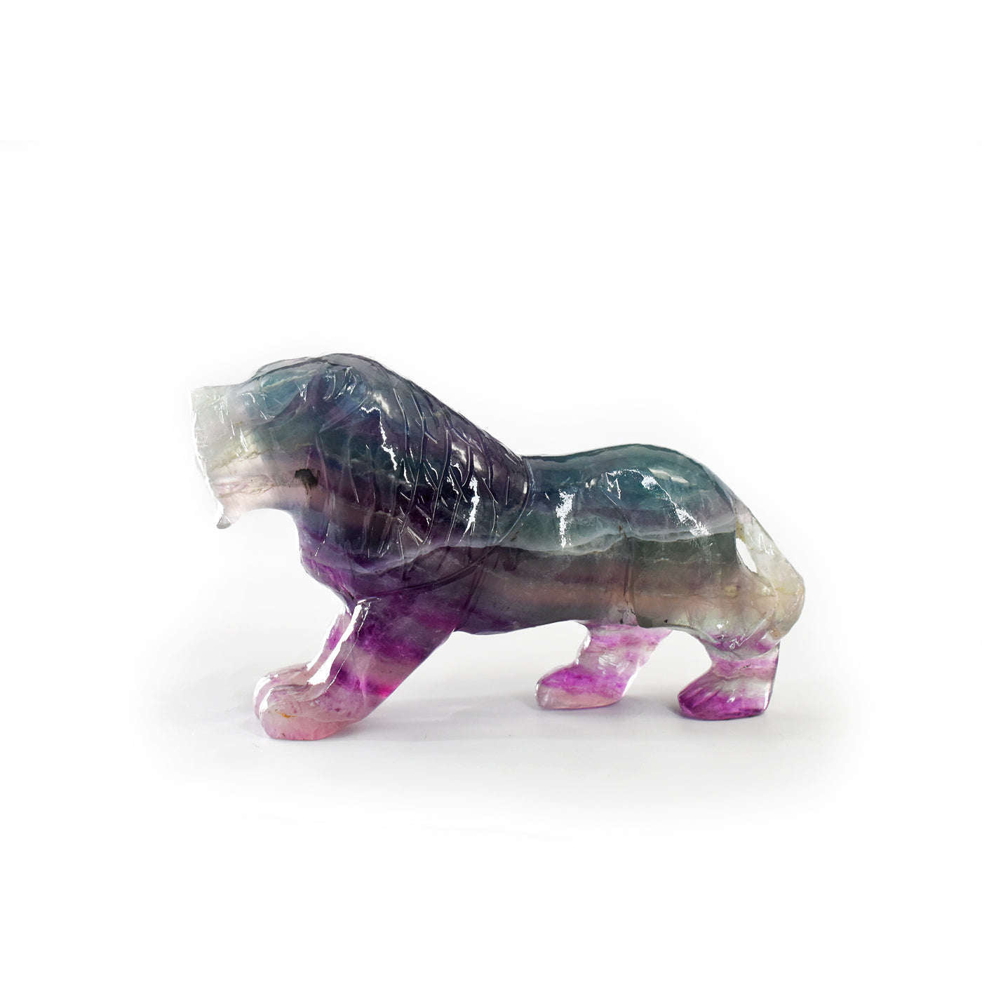 gemsmore:Natural Multicolor Fluorite Hand Carved Genuine Crystal Gemstone Carving Lion