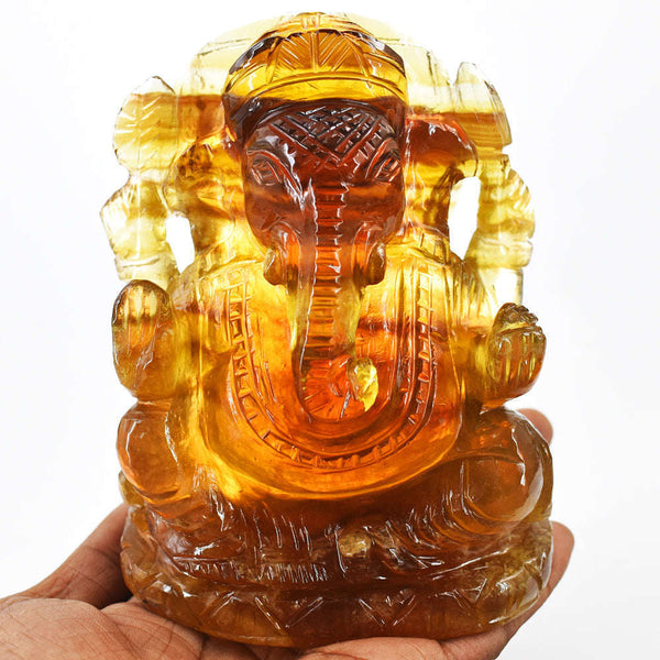 gemsmore:Natural Multicolor Fluorite Hand Carved Genuine Crystal Gemstone Carving Lord Ganesha