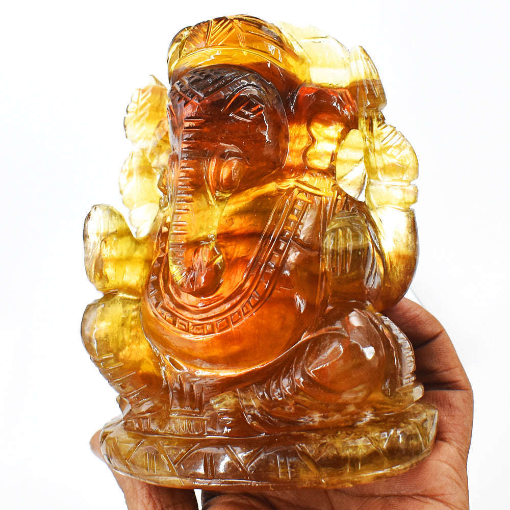 gemsmore:Natural Multicolor Fluorite Hand Carved Genuine Crystal Gemstone Carving Lord Ganesha