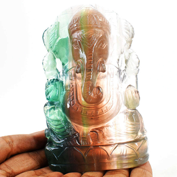 gemsmore:Natural  Multicolor Fluorite Hand Carved Genuine Crystal Gemstone Carving Lord Ganesha