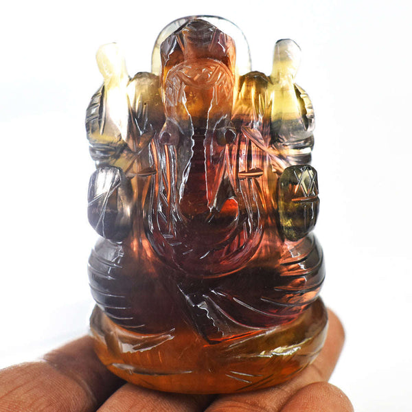 gemsmore:Natural Multicolor Fluorite Hand Carved Genuine Crystal Gemstone Carving Lord Ganesha