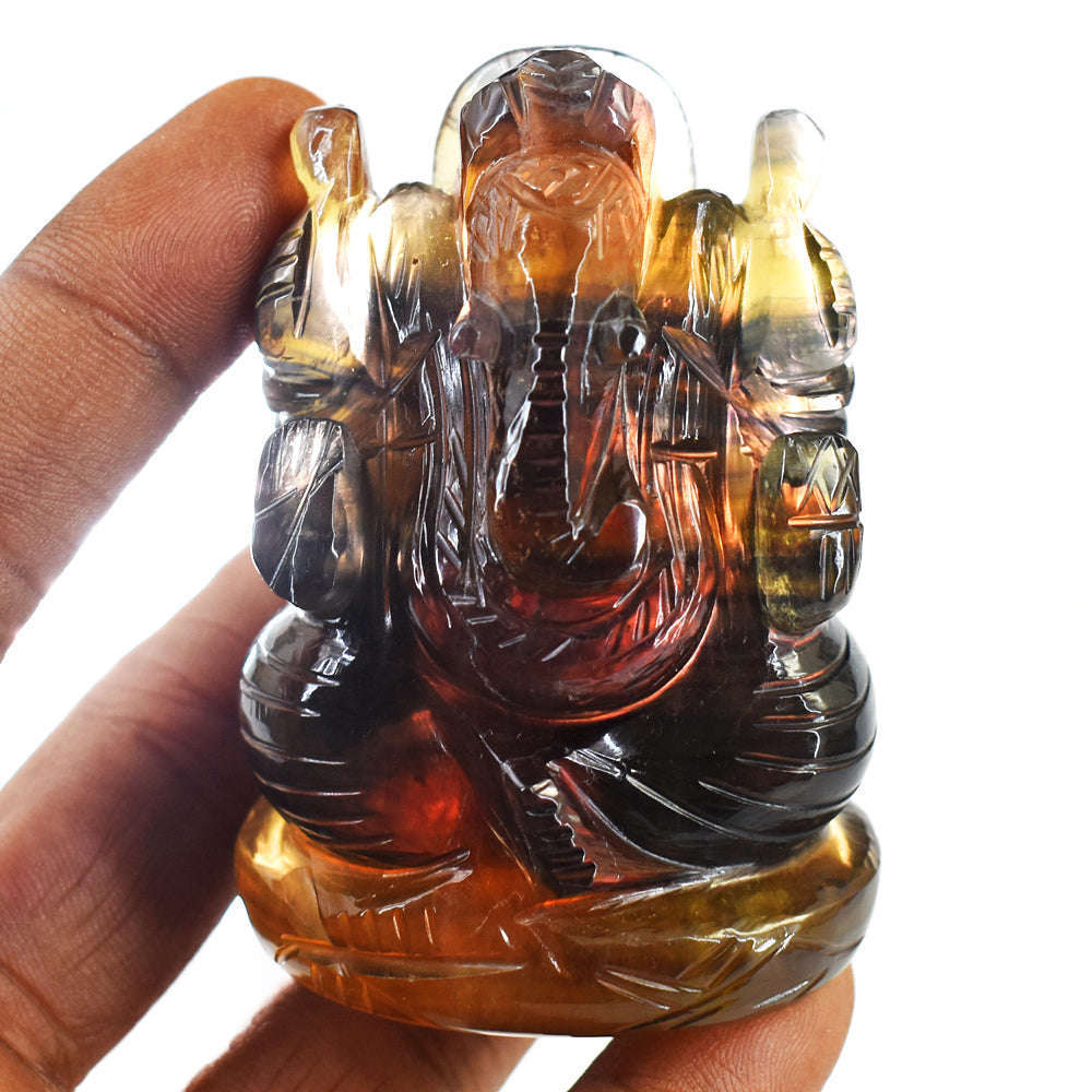 gemsmore:Natural Multicolor Fluorite Hand Carved Genuine Crystal Gemstone Carving Lord Ganesha