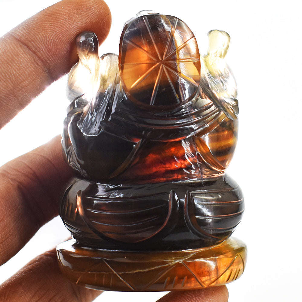 gemsmore:Natural Multicolor Fluorite Hand Carved Genuine Crystal Gemstone Carving Lord Ganesha