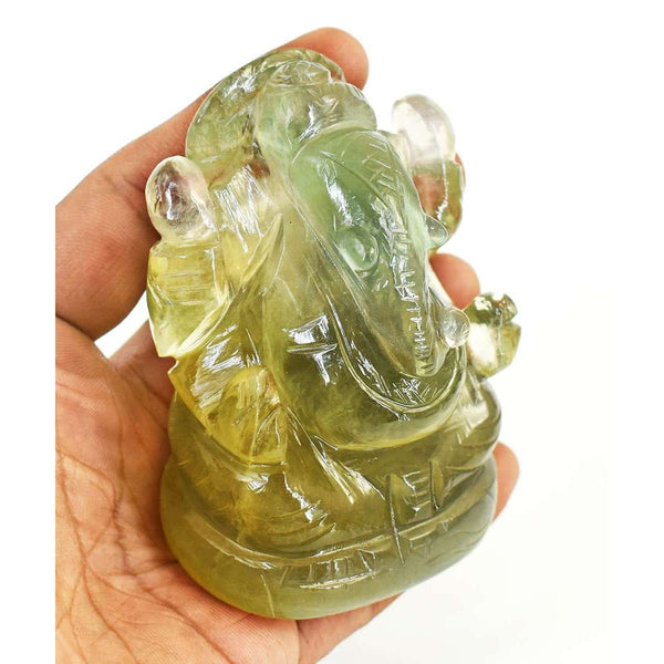 gemsmore:Natural Multicolor Fluorite Hand Carved Genuine Crystal Gemstone Carving Lord Ganesha