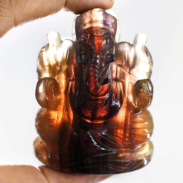 gemsmore:Natural Multicolor Fluorite Hand Carved Genuine Crystal Gemstone Carving Lord Ganesha