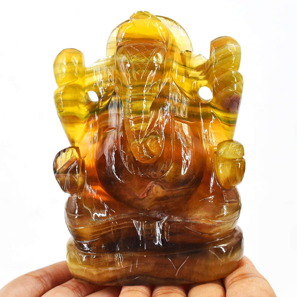 gemsmore:Natural  Multicolor Fluorite Hand Carved Lord Ganesha