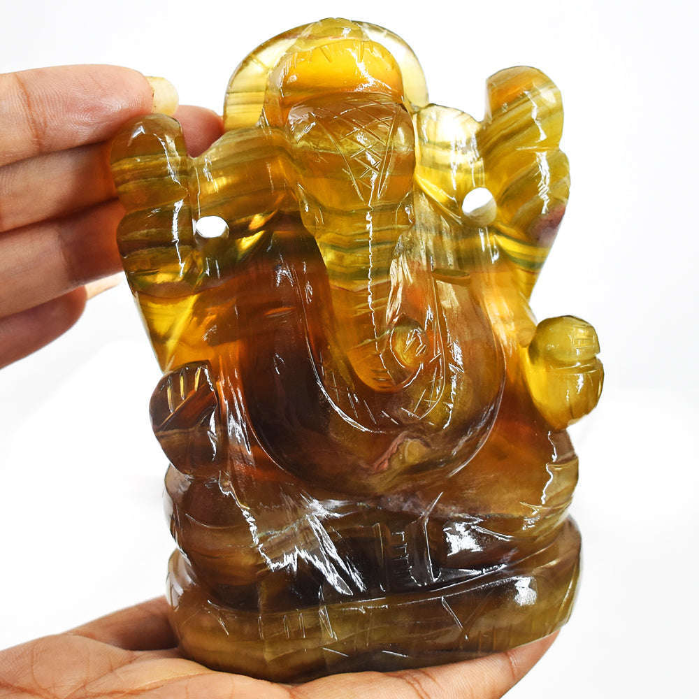 gemsmore:Natural  Multicolor Fluorite Hand Carved Lord Ganesha