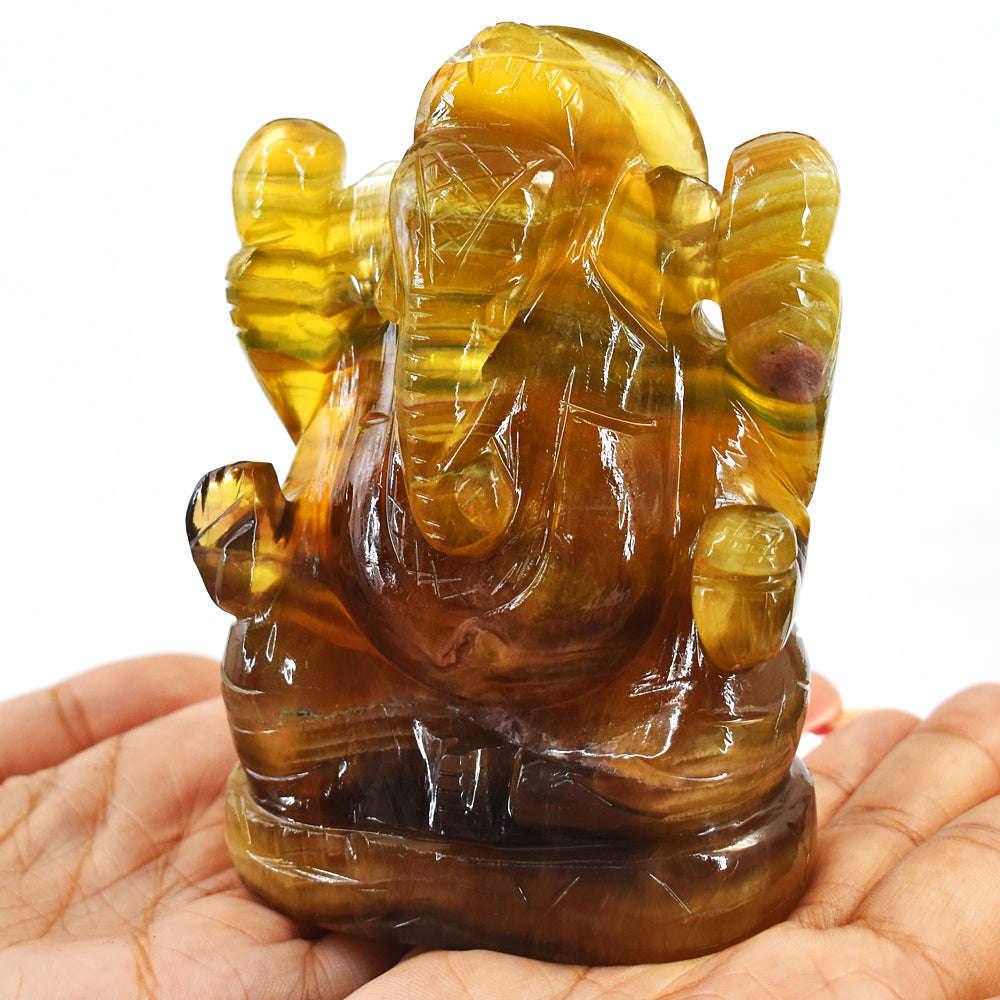 gemsmore:Natural  Multicolor Fluorite Hand Carved Lord Ganesha
