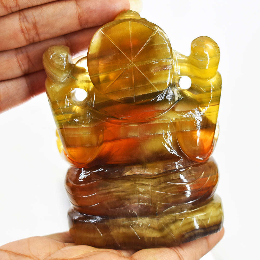 gemsmore:Natural  Multicolor Fluorite Hand Carved Lord Ganesha