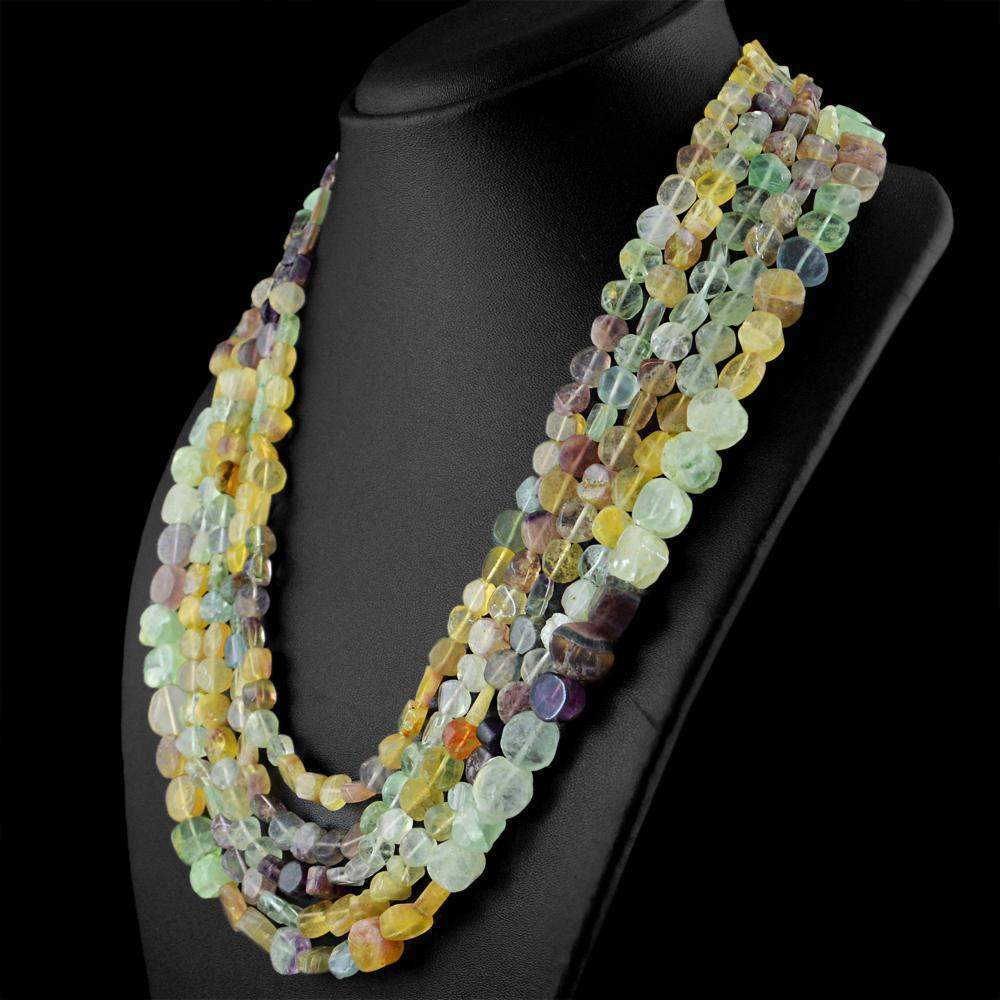 gemsmore:Natural Multicolor Fluorite Necklace 5 Line Round Shape Beads