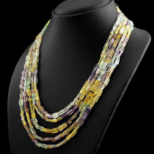 gemsmore:Natural Multicolor Fluorite Necklace 5 Line Untreated Beads