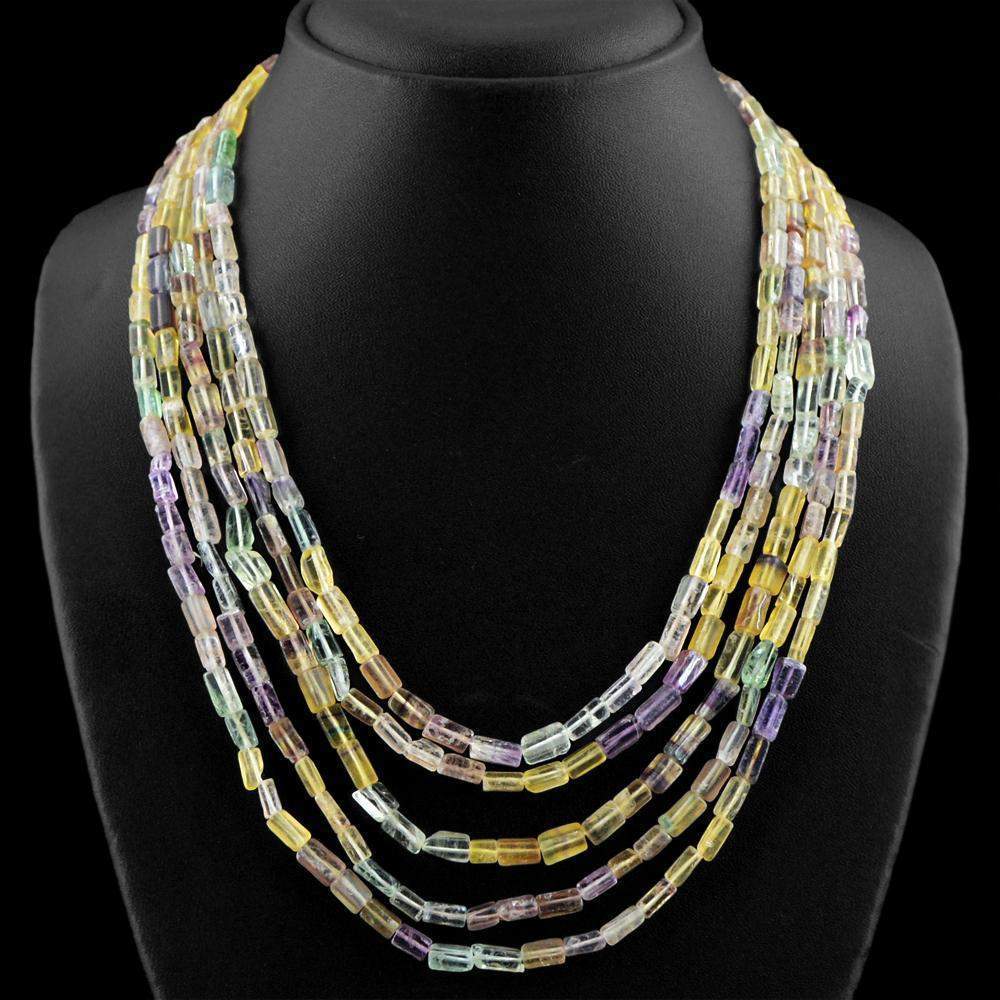 gemsmore:Natural Multicolor Fluorite Necklace 5 Line Untreated Beads