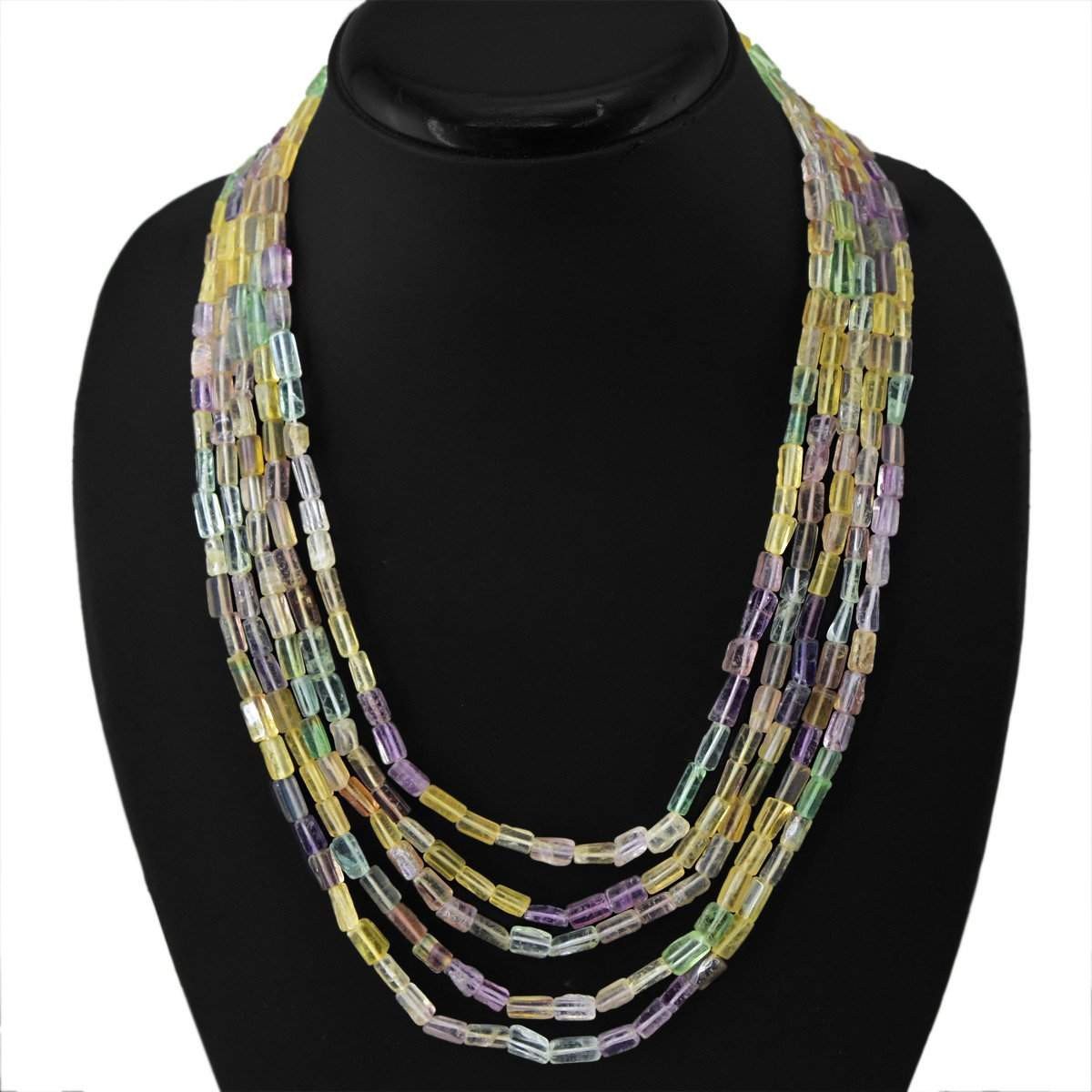 gemsmore:Natural Multicolor Fluorite Necklace 5 Strand Untreated Beads