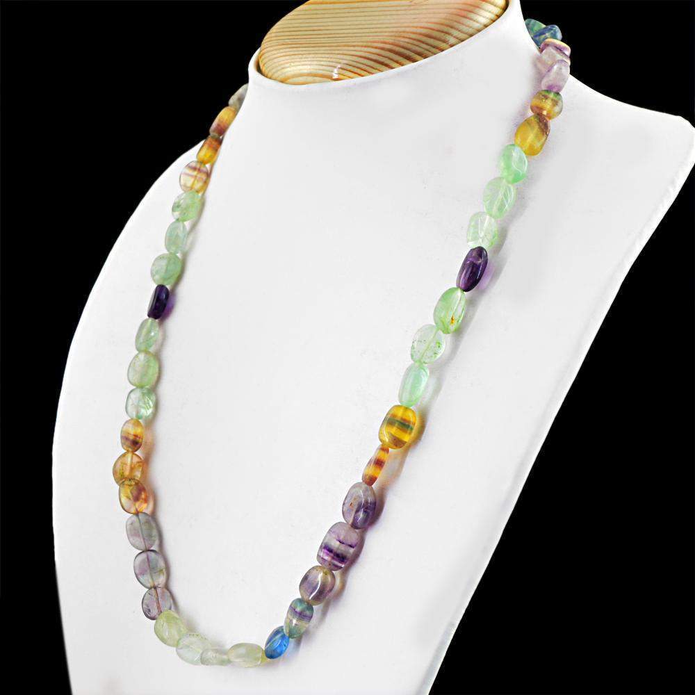 gemsmore:Natural Multicolor Fluorite Necklace Oval Shape Beads