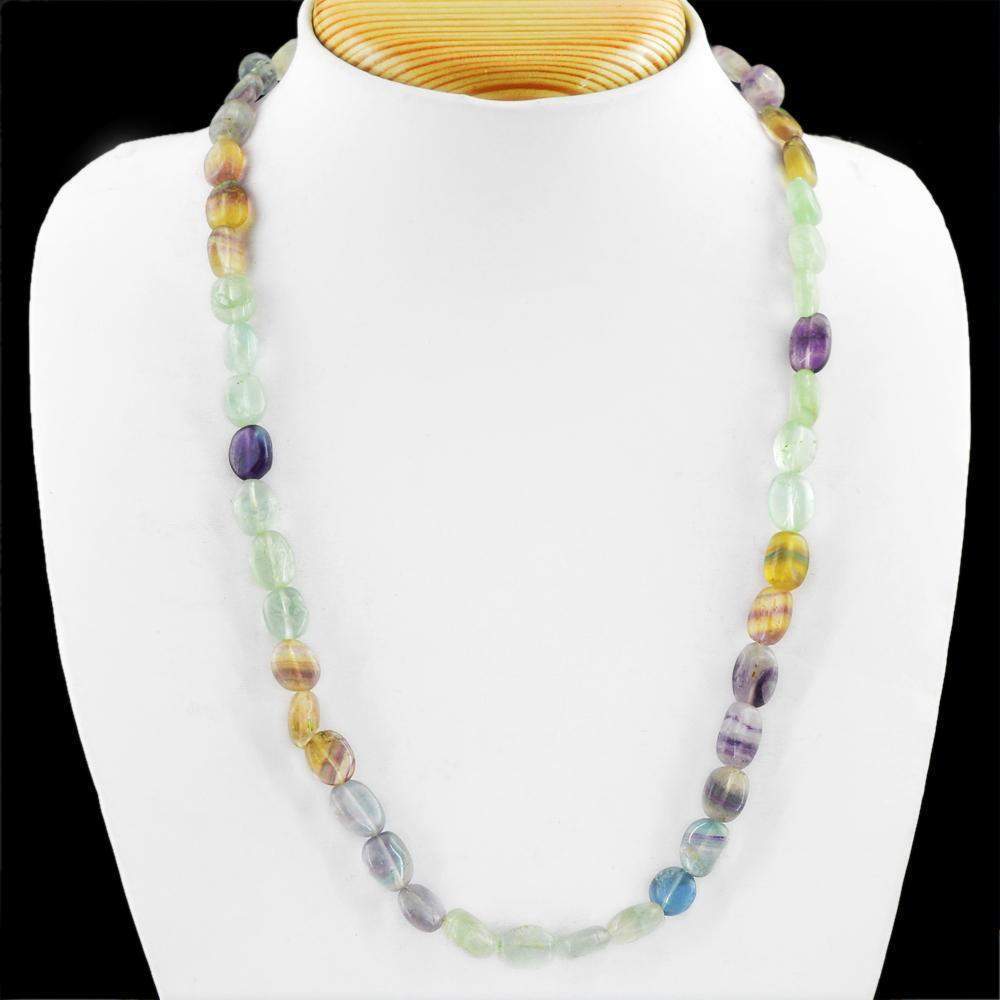 gemsmore:Natural Multicolor Fluorite Necklace Oval Shape Beads