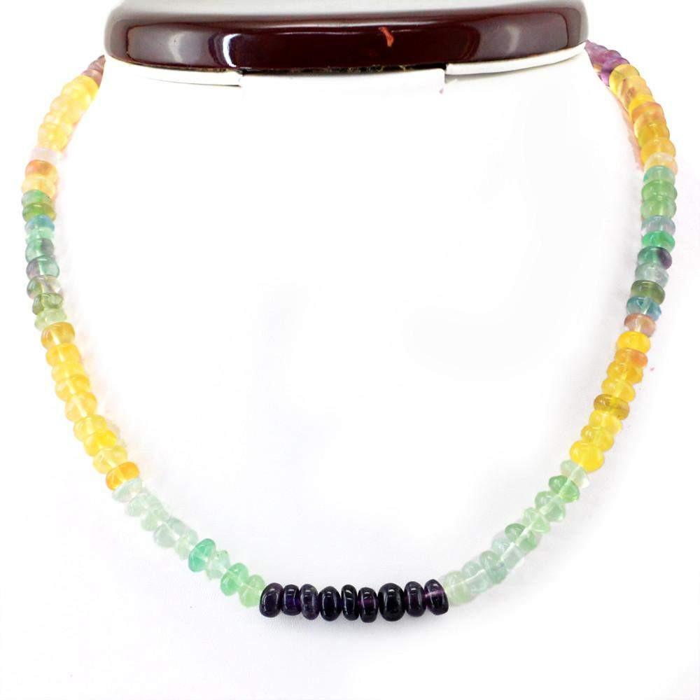 gemsmore:Natural Multicolor Fluorite Necklace Round Shape Beads