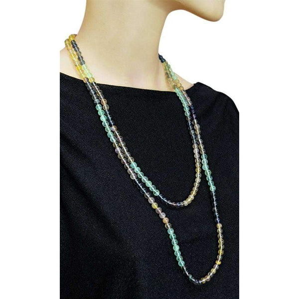 gemsmore:Natural Multicolor Fluorite Necklace Single Strand Round Shape Beads