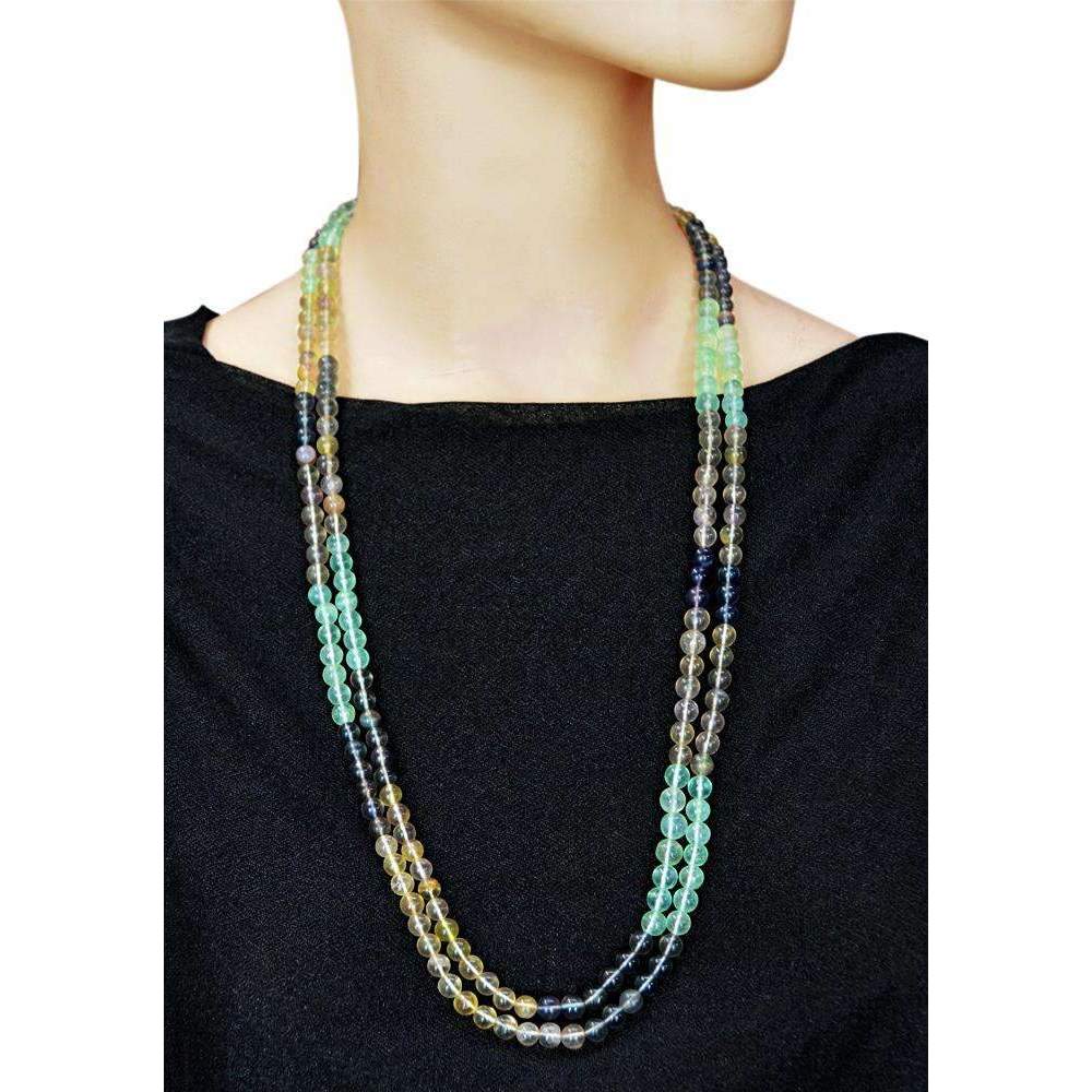 gemsmore:Natural Multicolor Fluorite Necklace Single Strand Round Shape Beads