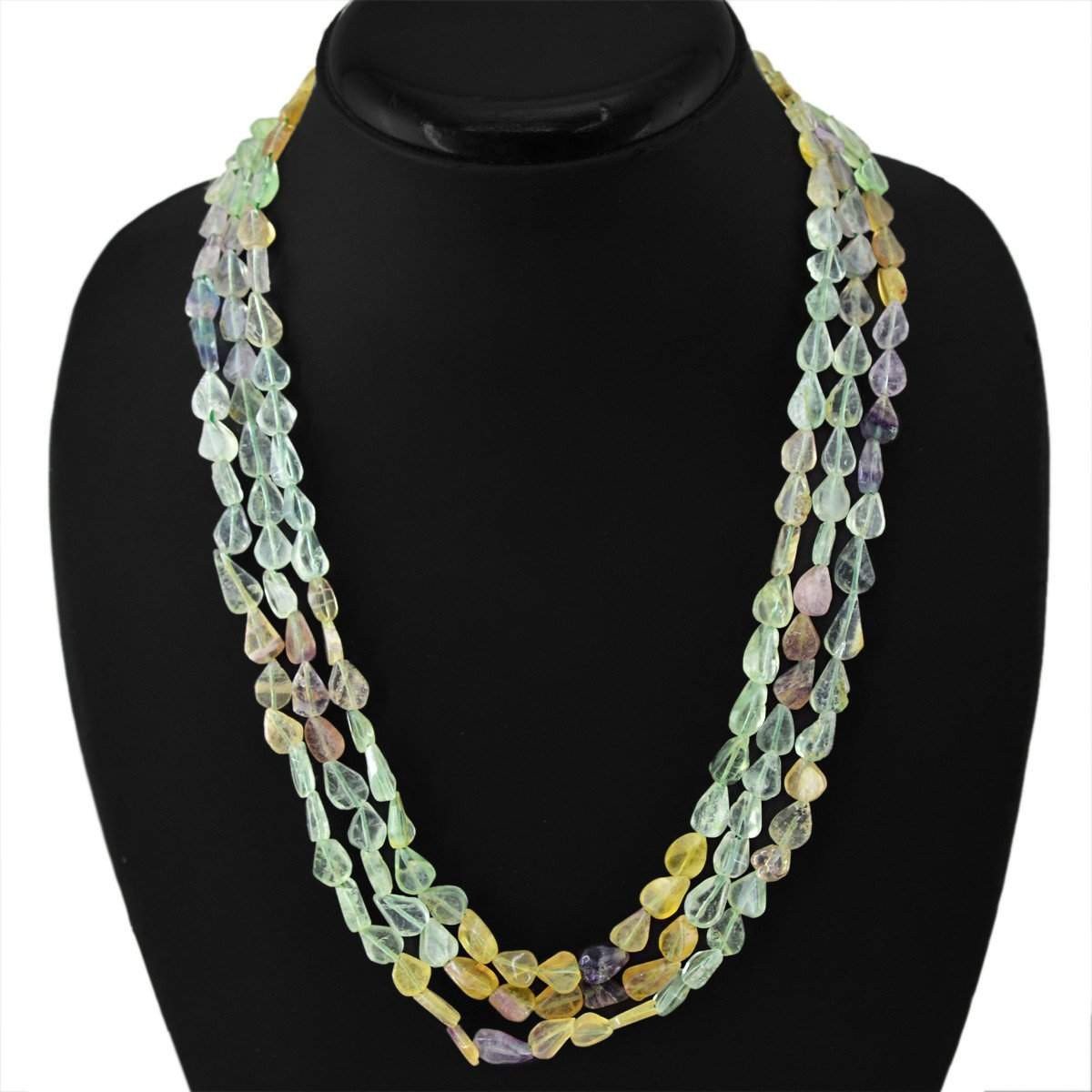 gemsmore:Natural Multicolor Fluorite Necklace Untreated 3 Strand Genuine Beads