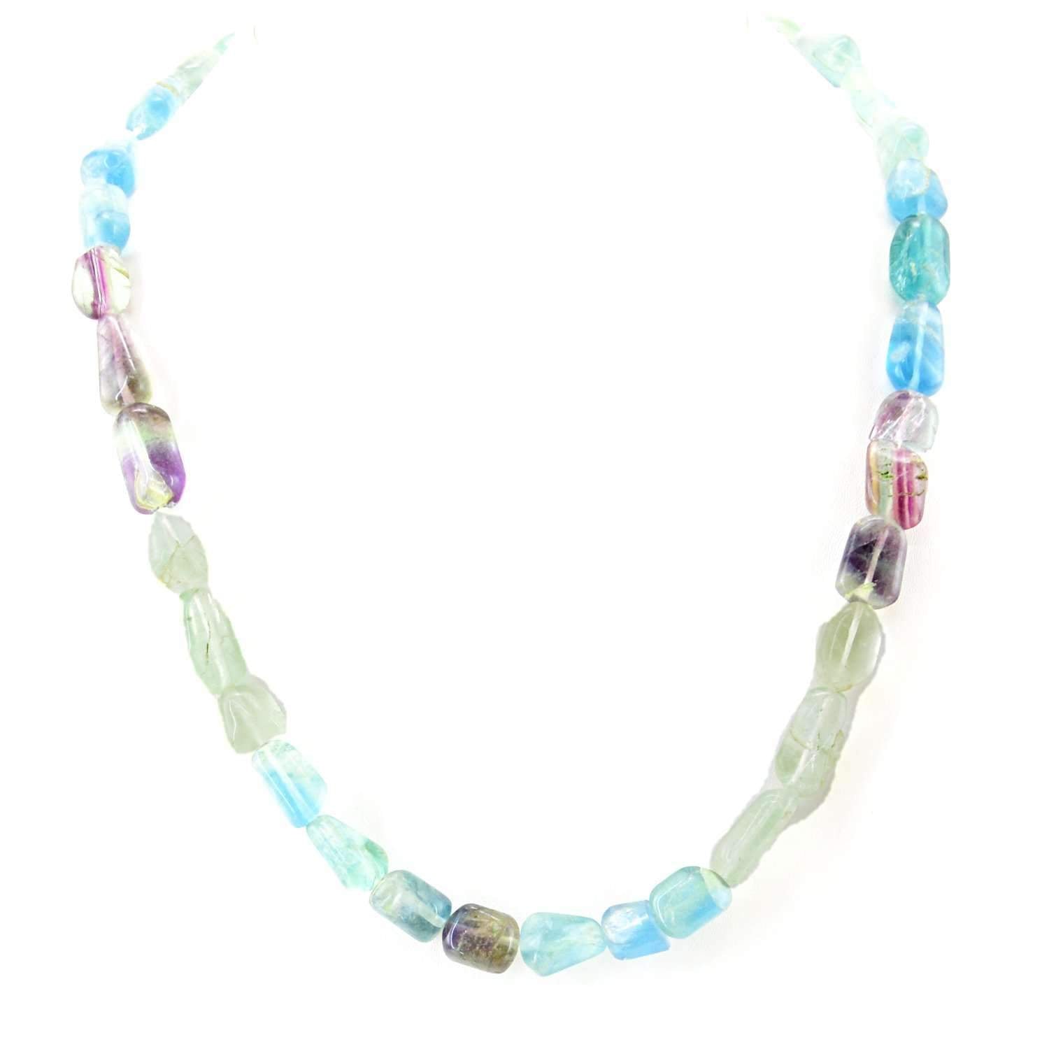 gemsmore:Natural Multicolor Fluorite Necklace Untreated Beads Single Strand