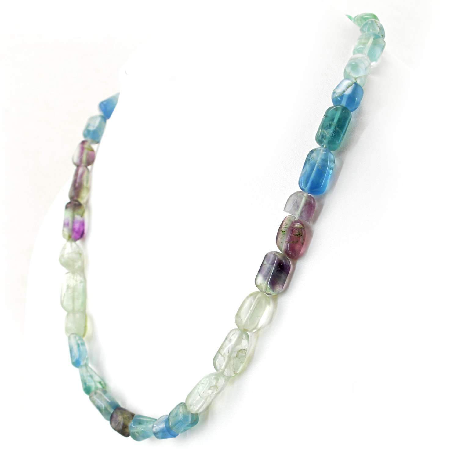 gemsmore:Natural Multicolor Fluorite Necklace Untreated Beads Single Strand