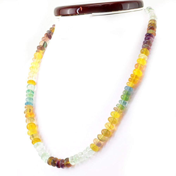 gemsmore:Natural Multicolor Fluorite Necklace Untreated Round Beads Necklace