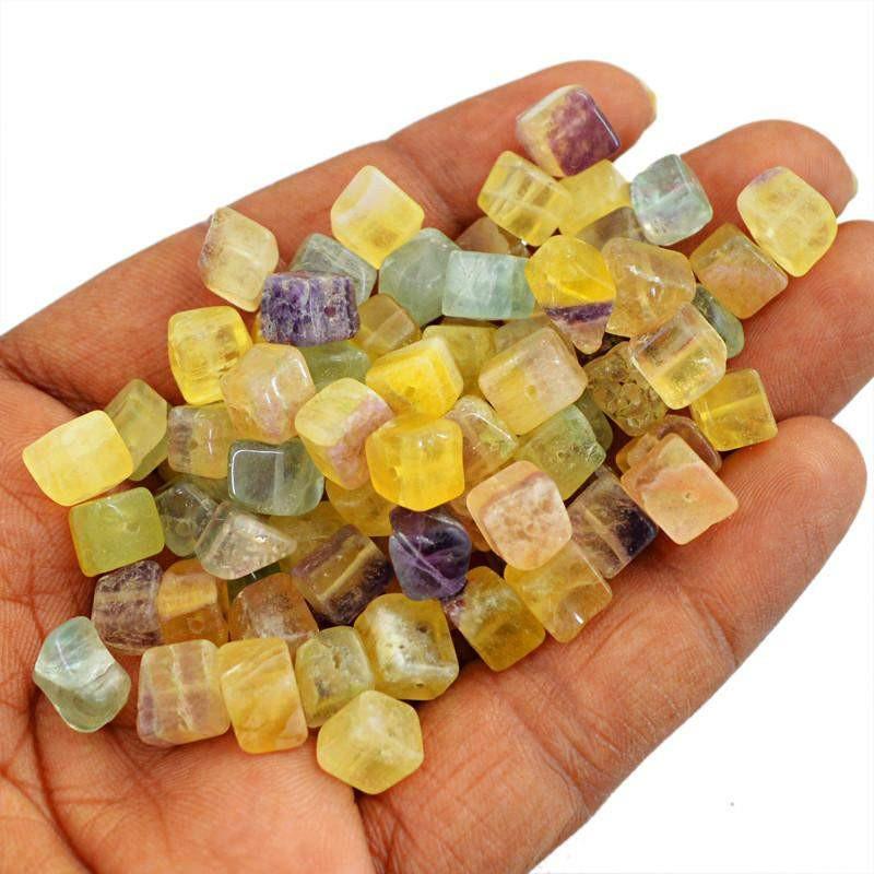 gemsmore:Natural Multicolor Fluorite Untreated Drilled Beads Lot