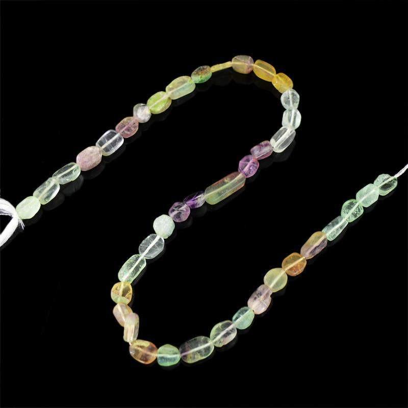 gemsmore:Natural Multicolor Fluorite Untreated Drilled Beads Strand