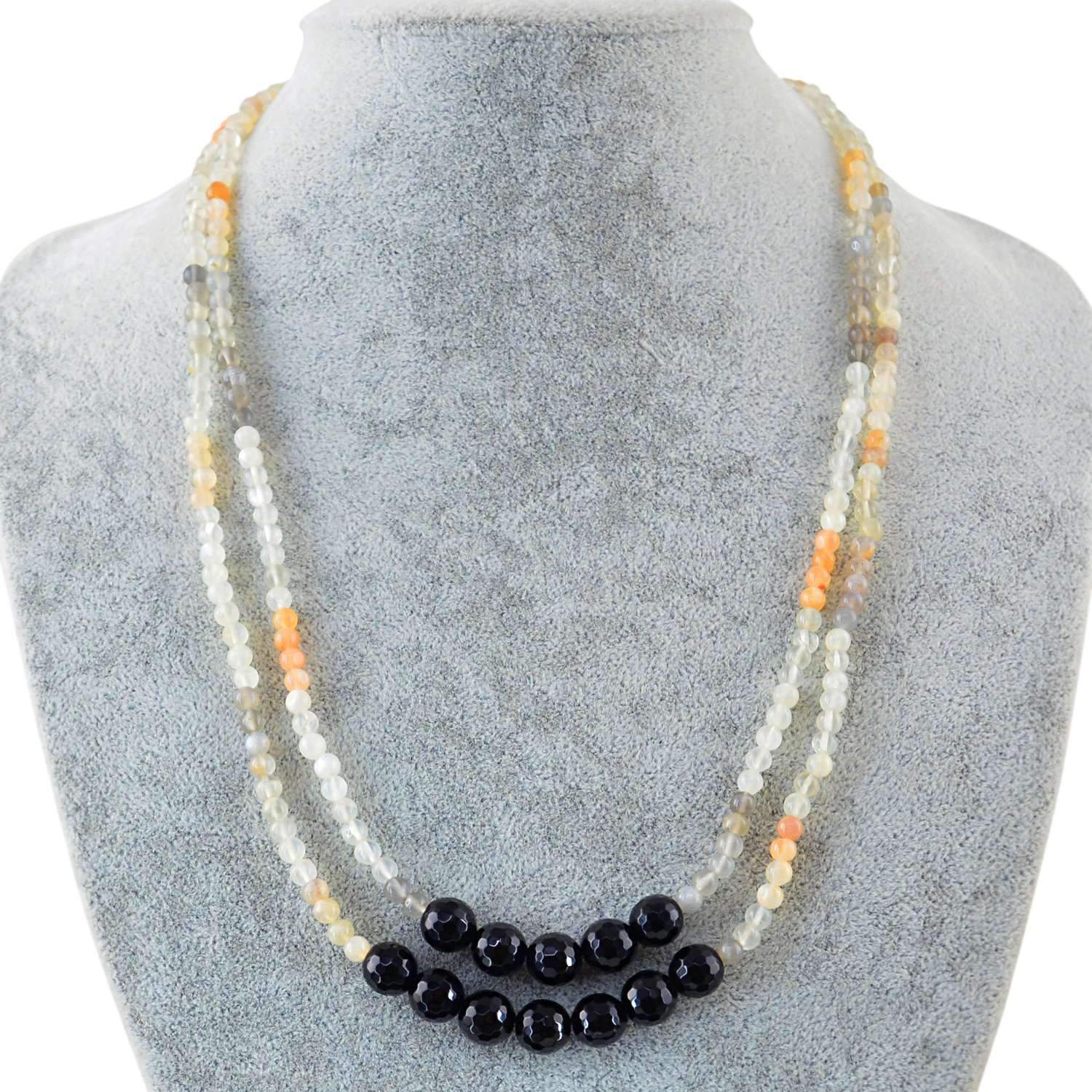 gemsmore:Natural Multicolor Moonstone & Black Spinel Necklace 2 Strand Faceted Beads