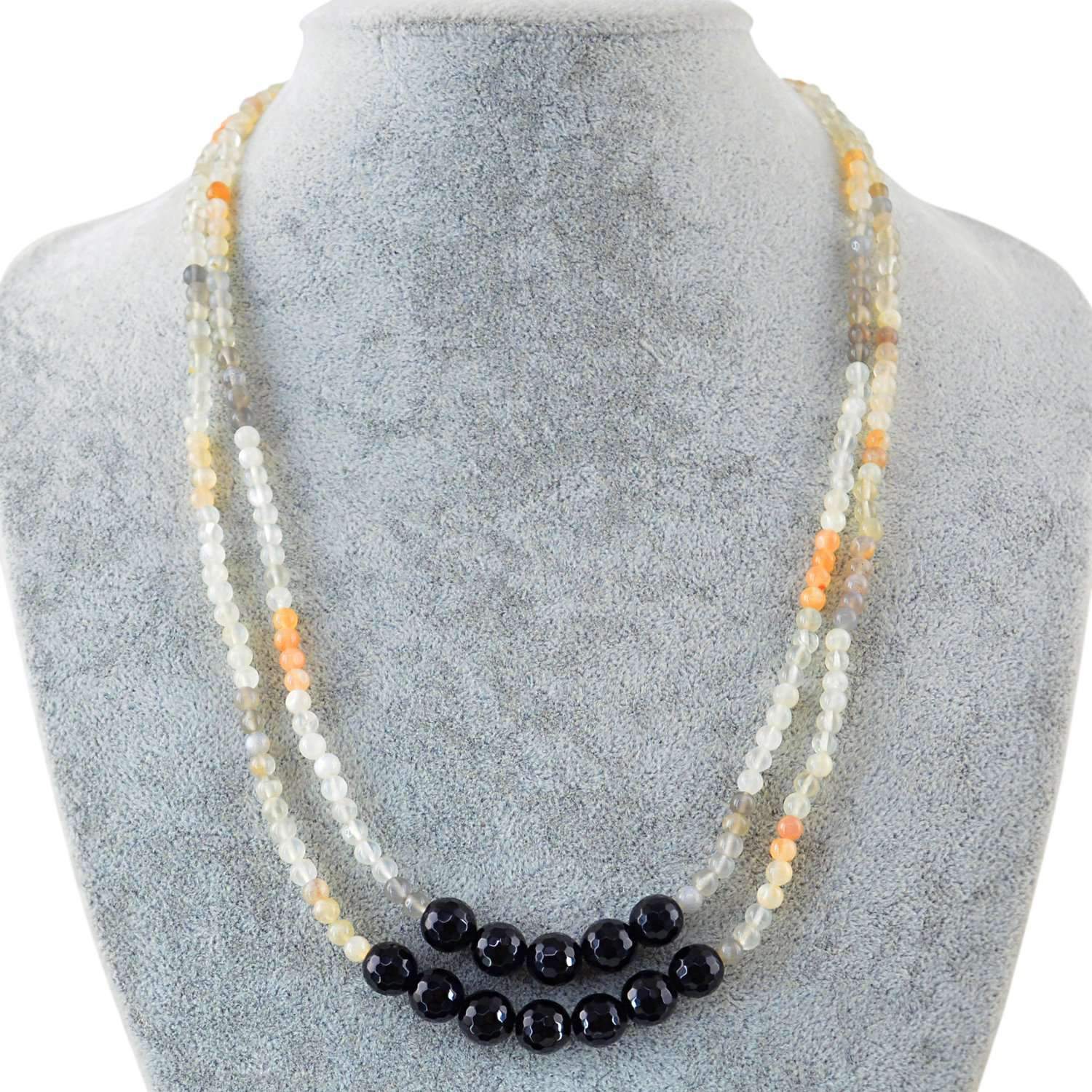 gemsmore:Natural Multicolor Moonstone & Black Spinel Necklace 2 Strand Faceted Beads