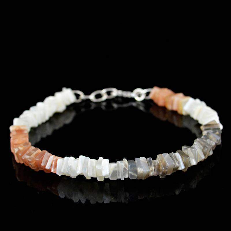 gemsmore:Natural Multicolor Moonstone Bracelet Untreated Beads