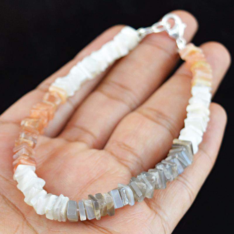 gemsmore:Natural Multicolor Moonstone Bracelet Untreated Beads