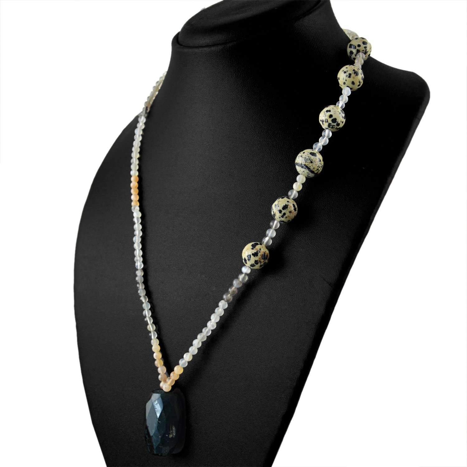 gemsmore:Natural Multicolor Moonstone & Dalmatian Jasper Necklace Round Shape Beads