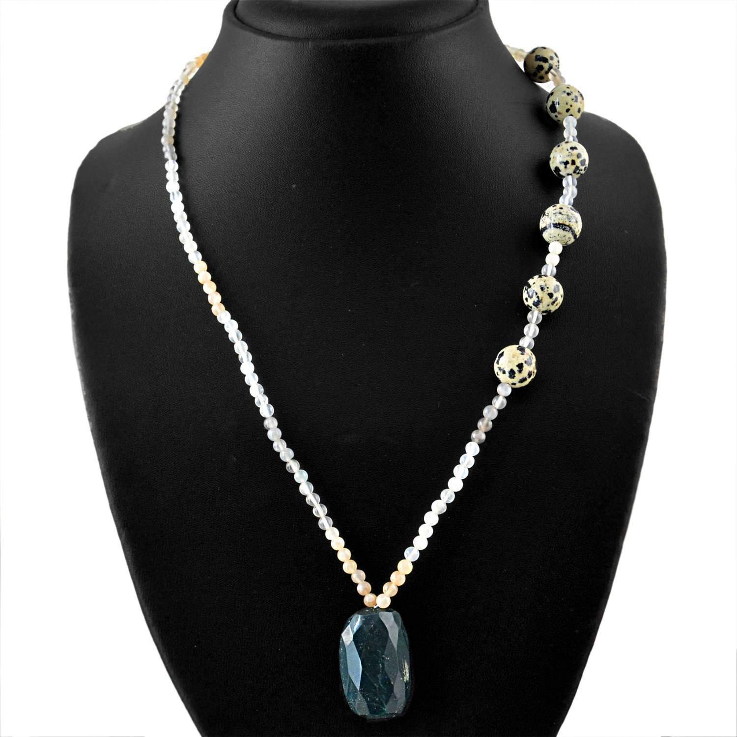gemsmore:Natural Multicolor Moonstone & Dalmatian Jasper Necklace Round Shape Beads