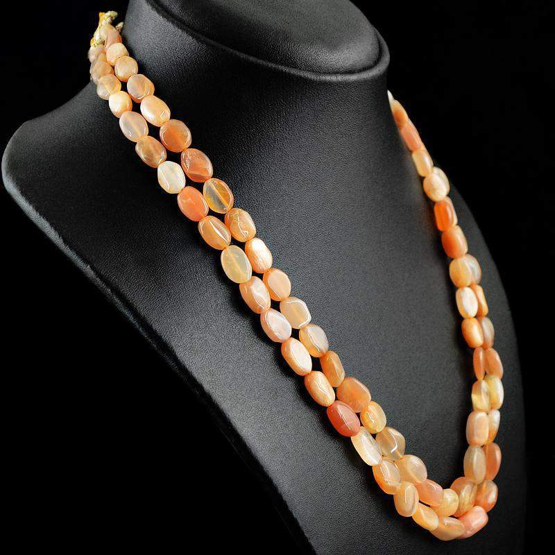 gemsmore:Natural Multicolor Moonstone Necklace 2 Line Oval Shape Beads